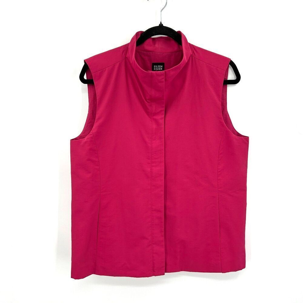 EILEEN FISHER Barbie Pink Full Zip Sleeveless Cotton Nylon Vest Size Medium